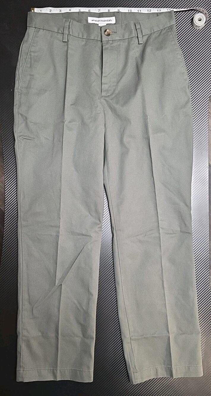Amazon Essentials Pants Mens 29x32 Olive Green Straight Fit Stretch Dress NWT